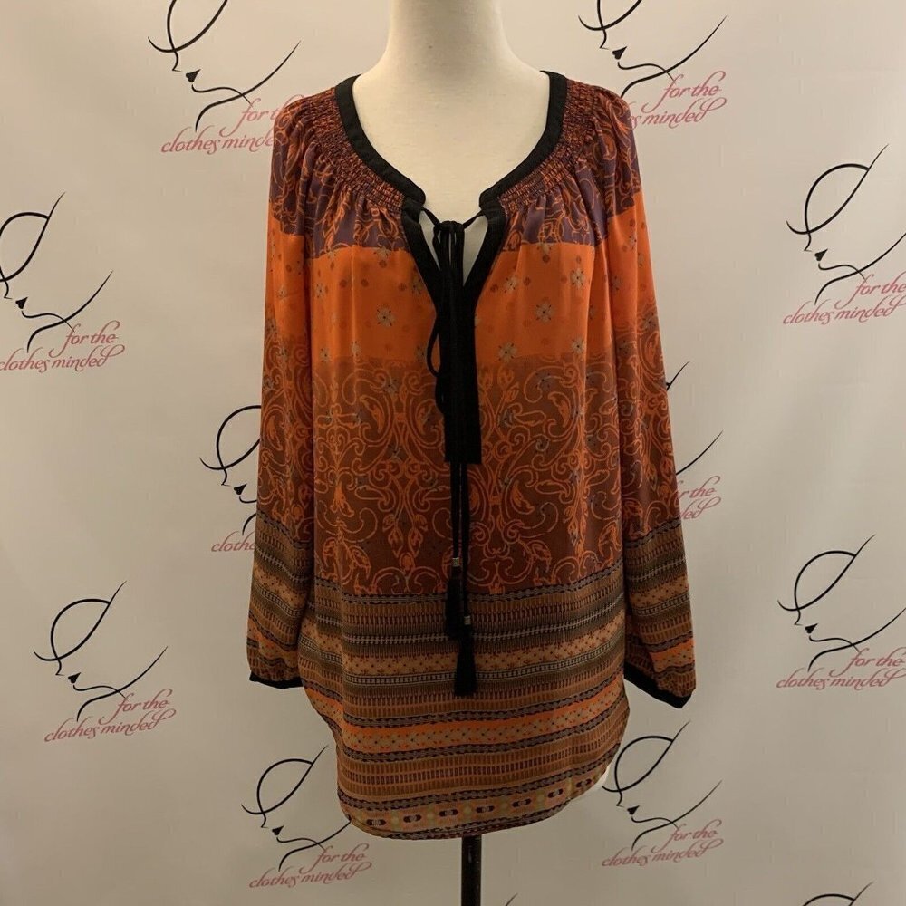 Black Rainn Peasant Elastic Neck Pullover. Size Small. Semi Sheer. Boho. B42